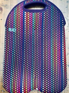 BUILT Multicolor Dot Neoprene Double Wine Bottle Tote - Black with Rainbow Dots